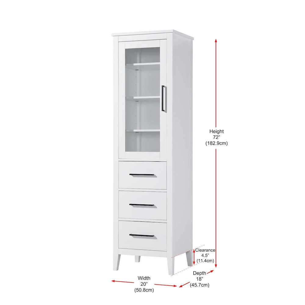 20 Inch Bath Storage Glass Cabinet in White. Picture 8