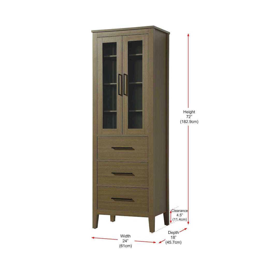 24 Inch Bath Storage Glass Cabinet in Chestnut Brown. Picture 8