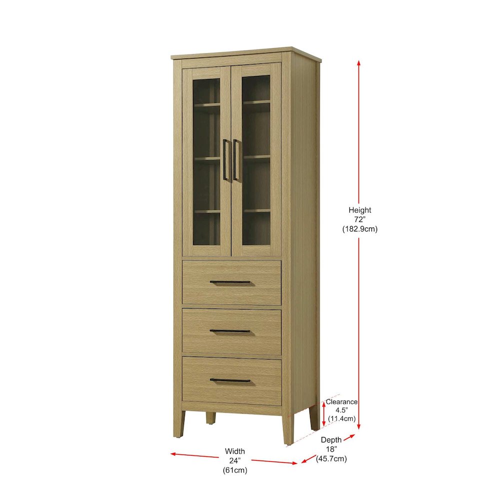 24 Inch Bath Storage Glass Cabinet in Honey Brown. Picture 8