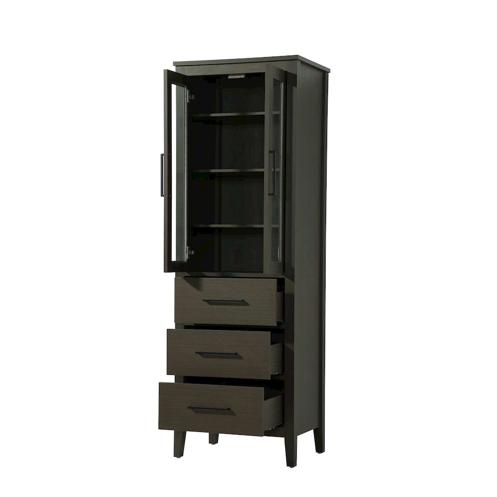 24 Inch Bath Storage Glass Cabinet in Mocha Brown. Picture 2