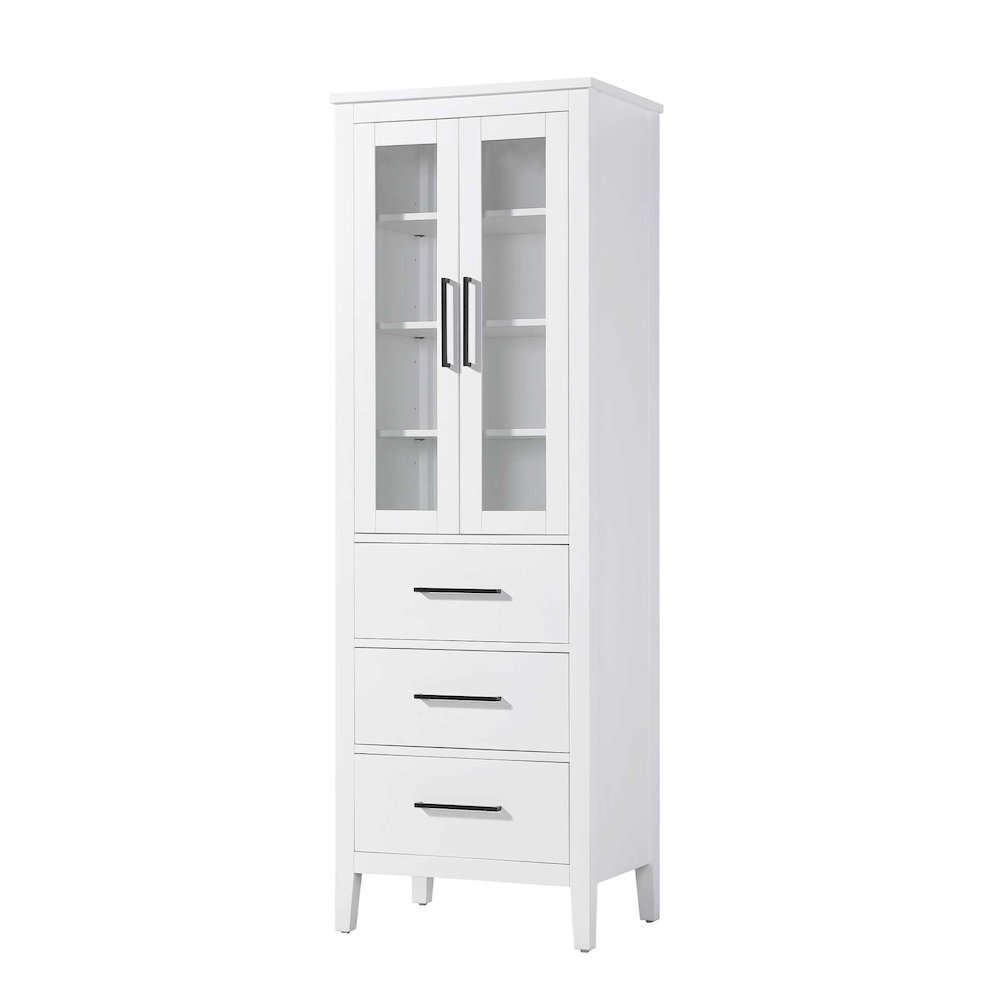 24 Inch Bath Storage Glass Cabinet in White. Picture 1