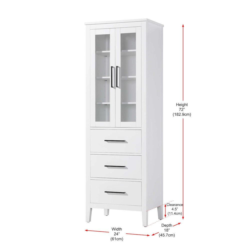 24 Inch Bath Storage Glass Cabinet in White. Picture 8