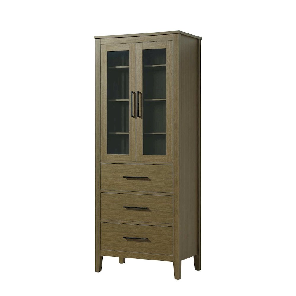 28 Inch Bath Storage Glass Cabinet in Chestnut Brown. Picture 1