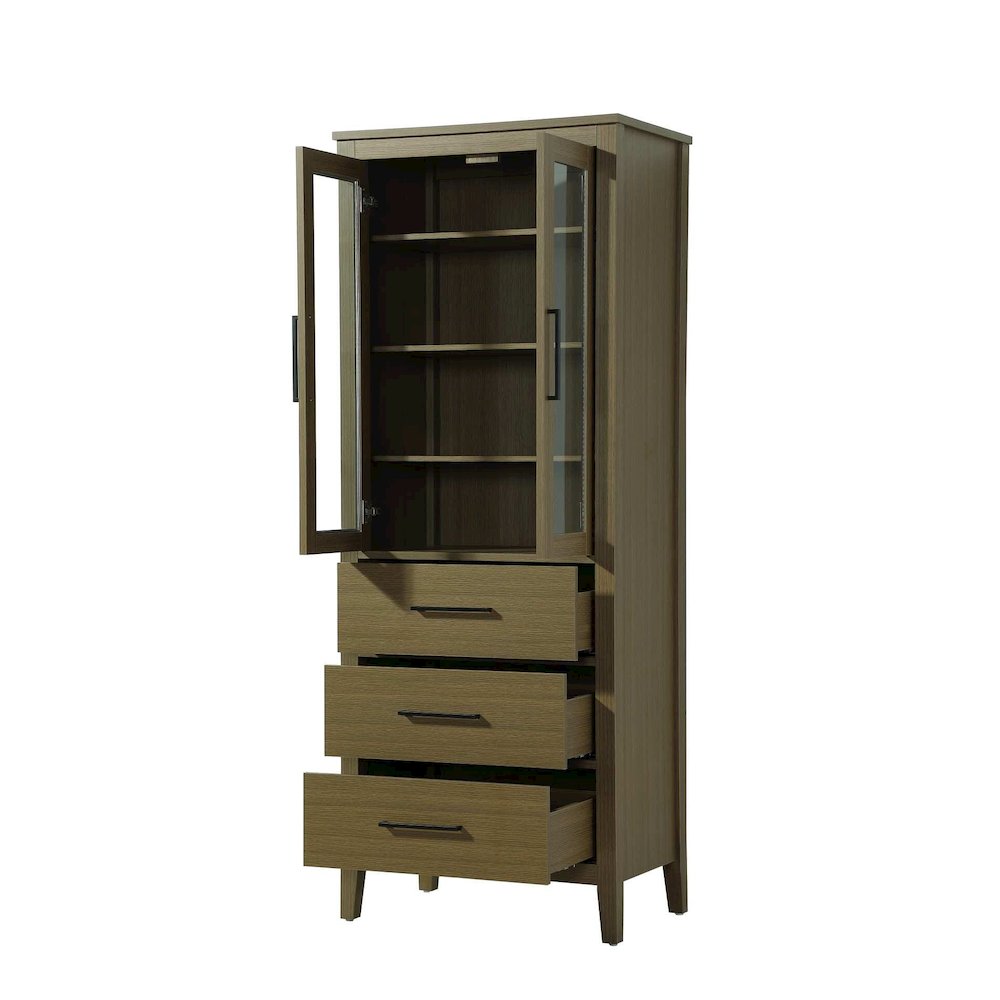 28 Inch Bath Storage Glass Cabinet in Chestnut Brown. Picture 2