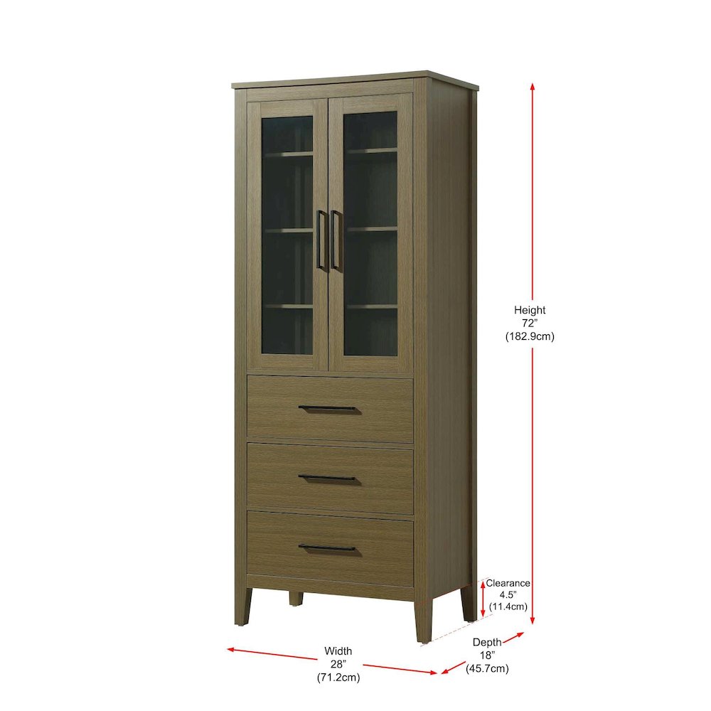 28 Inch Bath Storage Glass Cabinet in Chestnut Brown. Picture 8