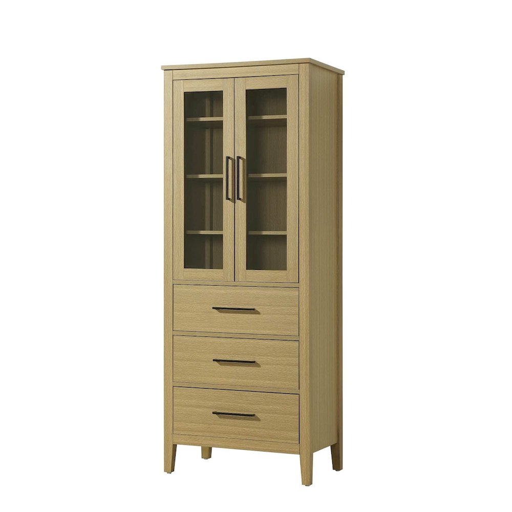 28 Inch Bath Storage Glass Cabinet in Honey Brown. Picture 1