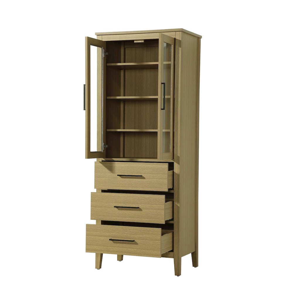 28 Inch Bath Storage Glass Cabinet in Honey Brown. Picture 2