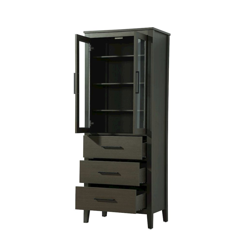 28 Inch Bath Storage Glass Cabinet in Mocha Brown. Picture 2