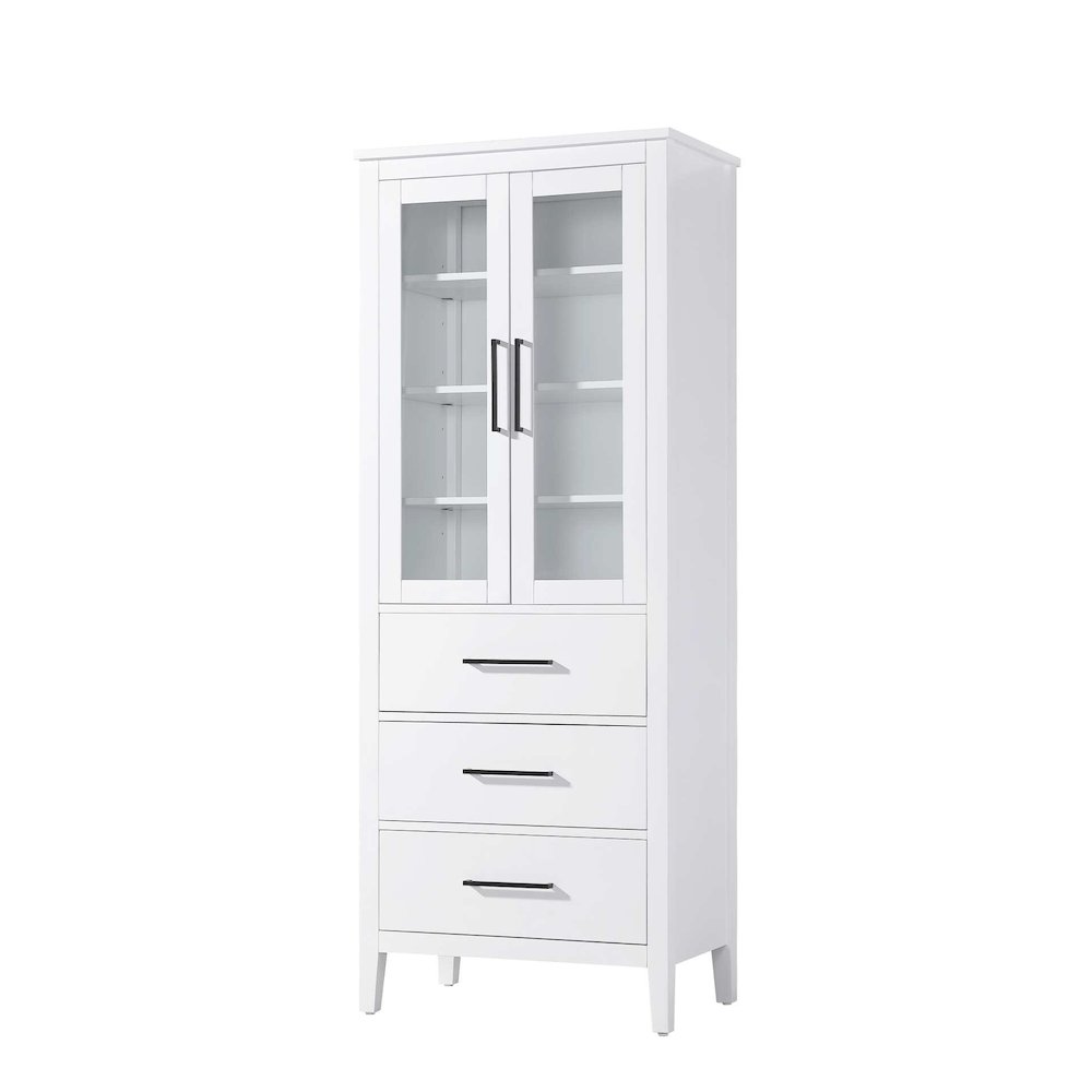 28 Inch Bath Storage Glass Cabinet in White. Picture 1