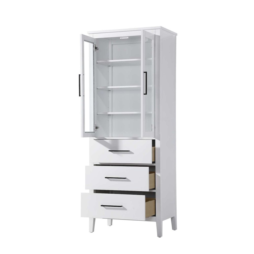 28 Inch Bath Storage Glass Cabinet in White. Picture 2