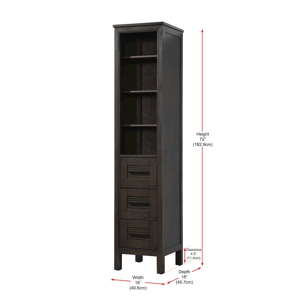 16 Inch Open Shelving Bath Storage Cabinet in Chocolate Oak. Picture 7