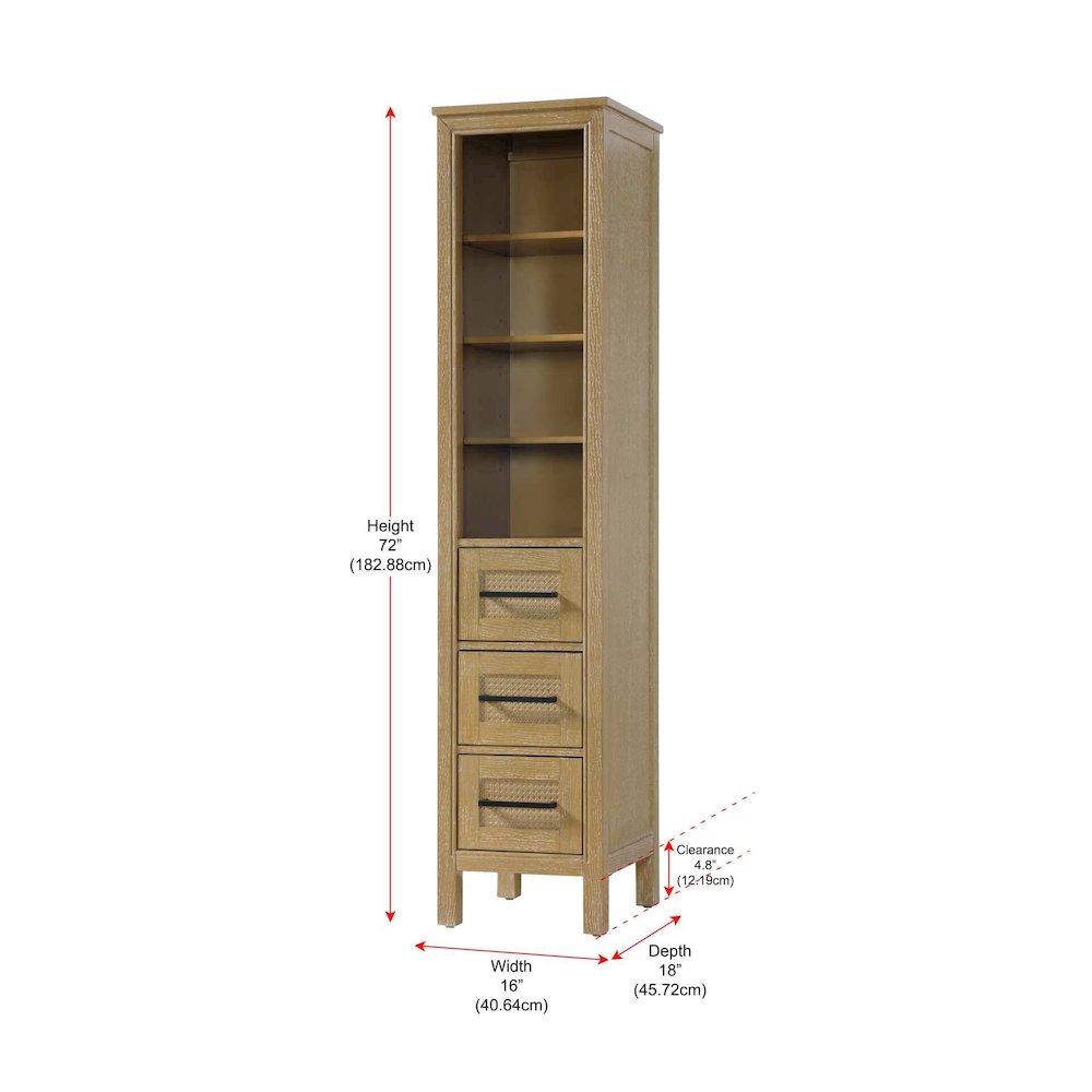 16 Inch Open Shelving Bath Storage Cabinet in Linen Oak. Picture 7