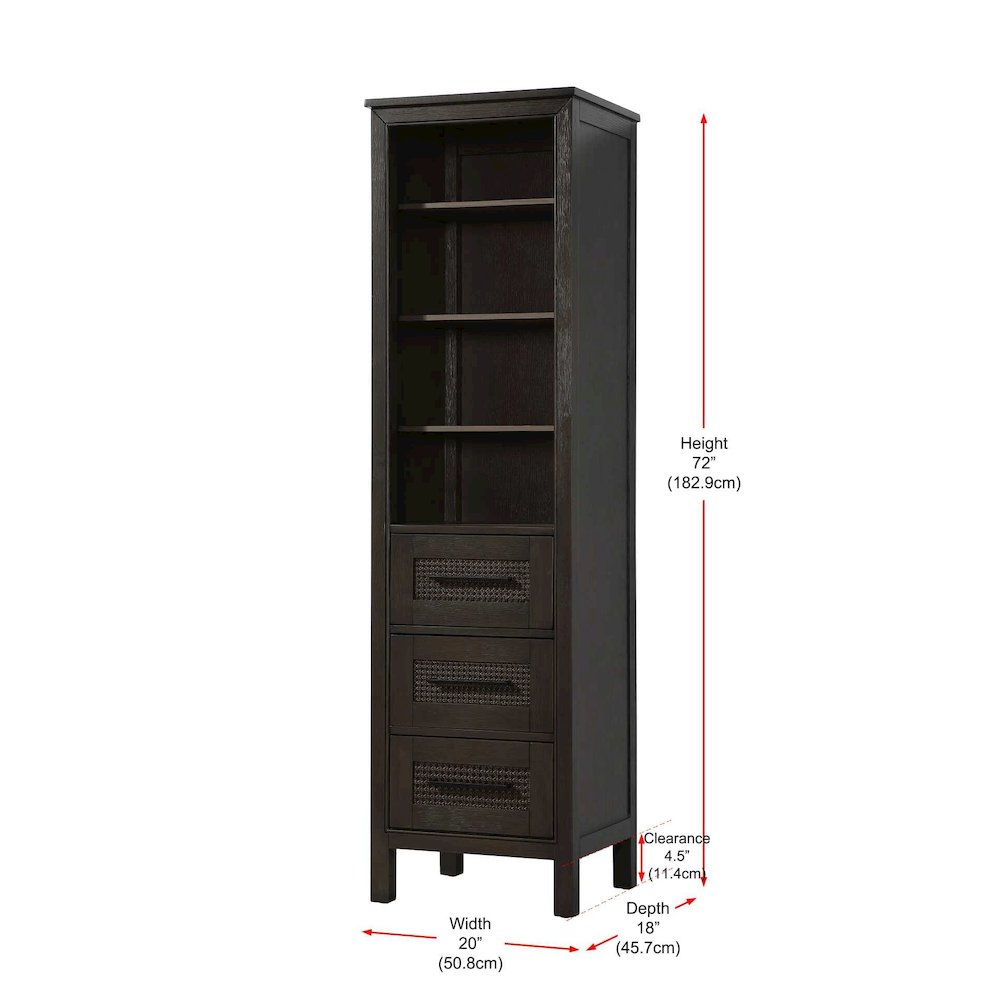 20 Inch Open Shelving Bath Storage Cabinet in Chocolate Oak. Picture 7