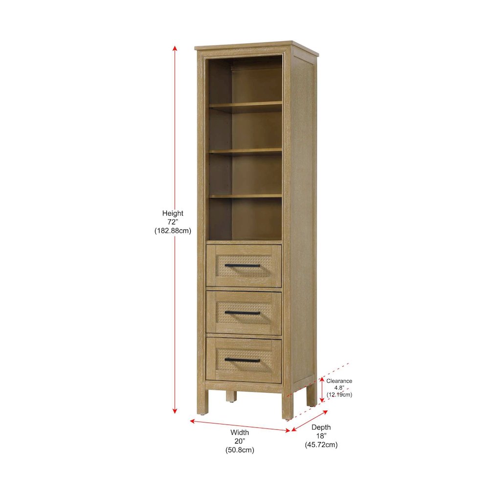 20 Inch Open Shelving Bath Storage Cabinet in Linen Oak. Picture 7