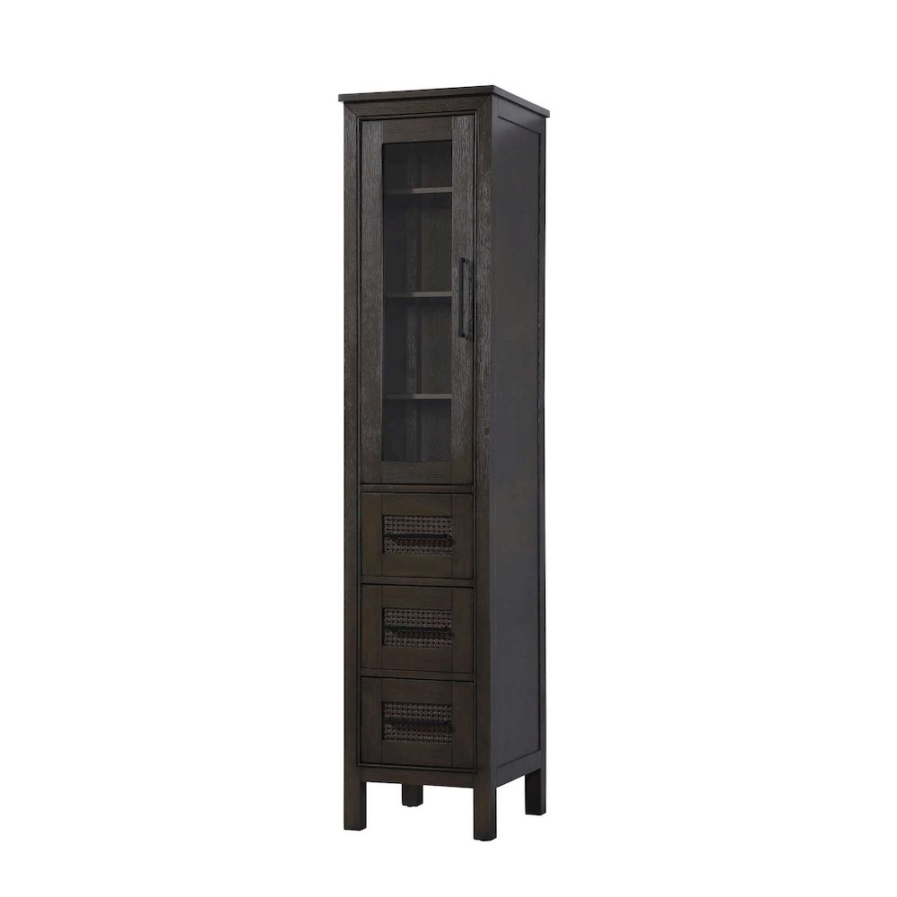 16 Inch Bath Storage Glass Cabinet in Chocolate Oak. Picture 1