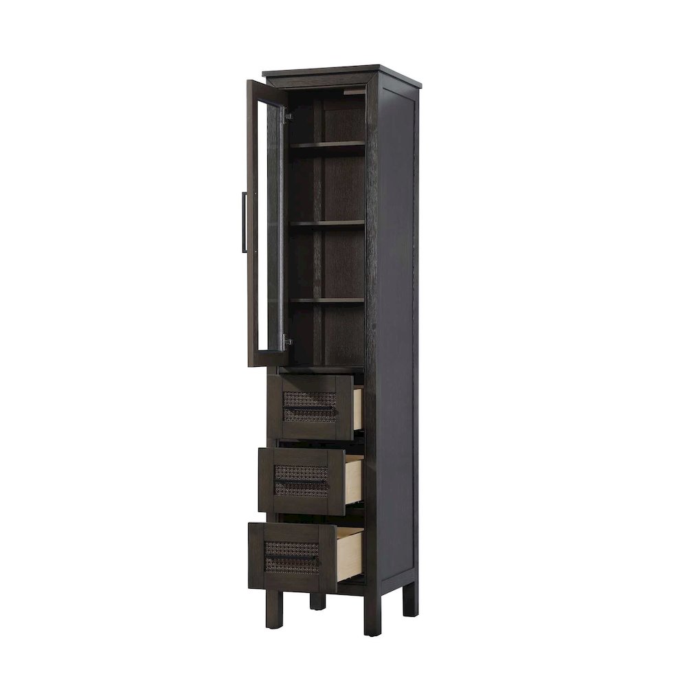 16 Inch Bath Storage Glass Cabinet in Chocolate Oak. Picture 2