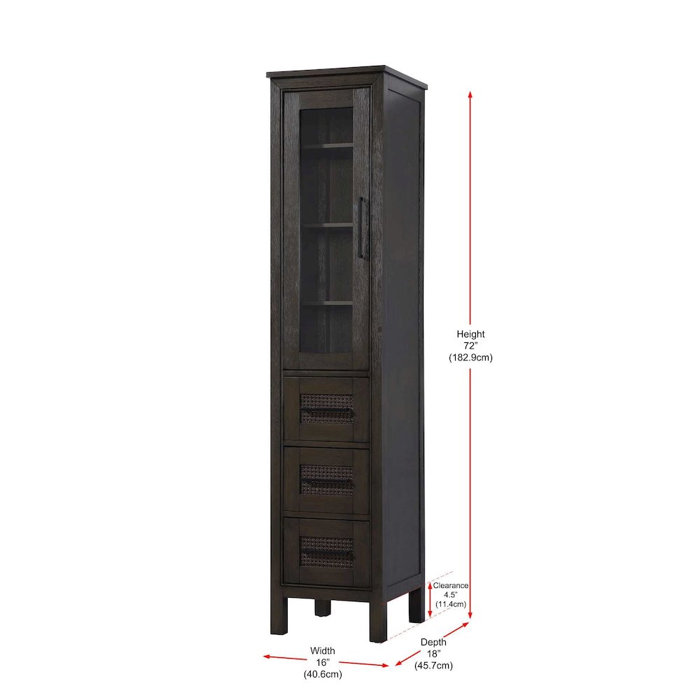 16 Inch Bath Storage Glass Cabinet in Chocolate Oak. Picture 8
