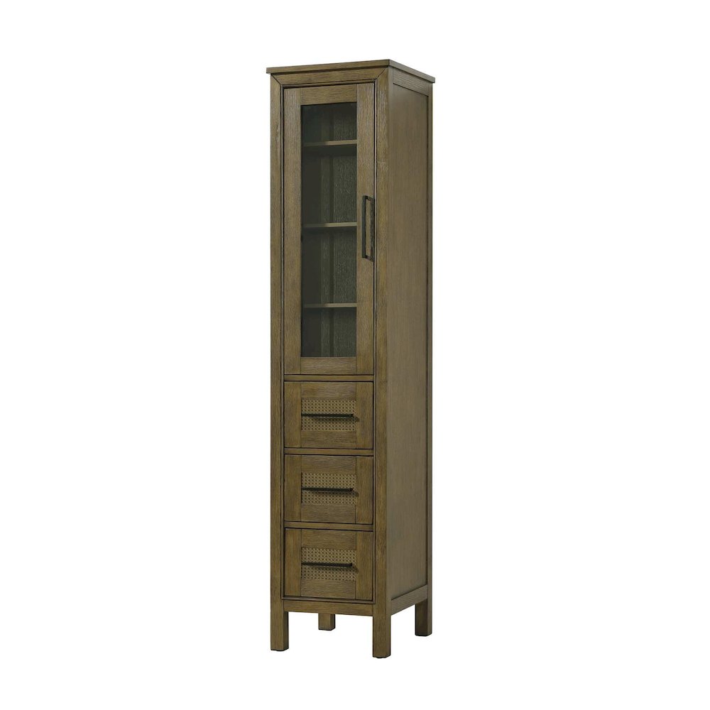 16 Inch Bath Storage Glass Cabinet in Hazel Oak. Picture 1
