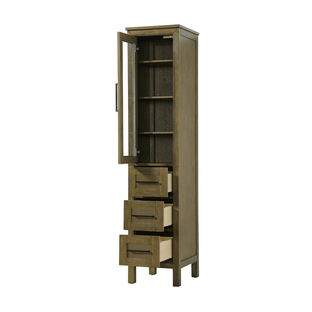 16 Inch Bath Storage Glass Cabinet in Hazel Oak. Picture 2