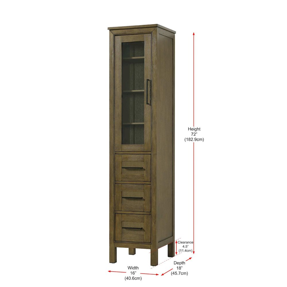 16 Inch Bath Storage Glass Cabinet in Hazel Oak. Picture 8