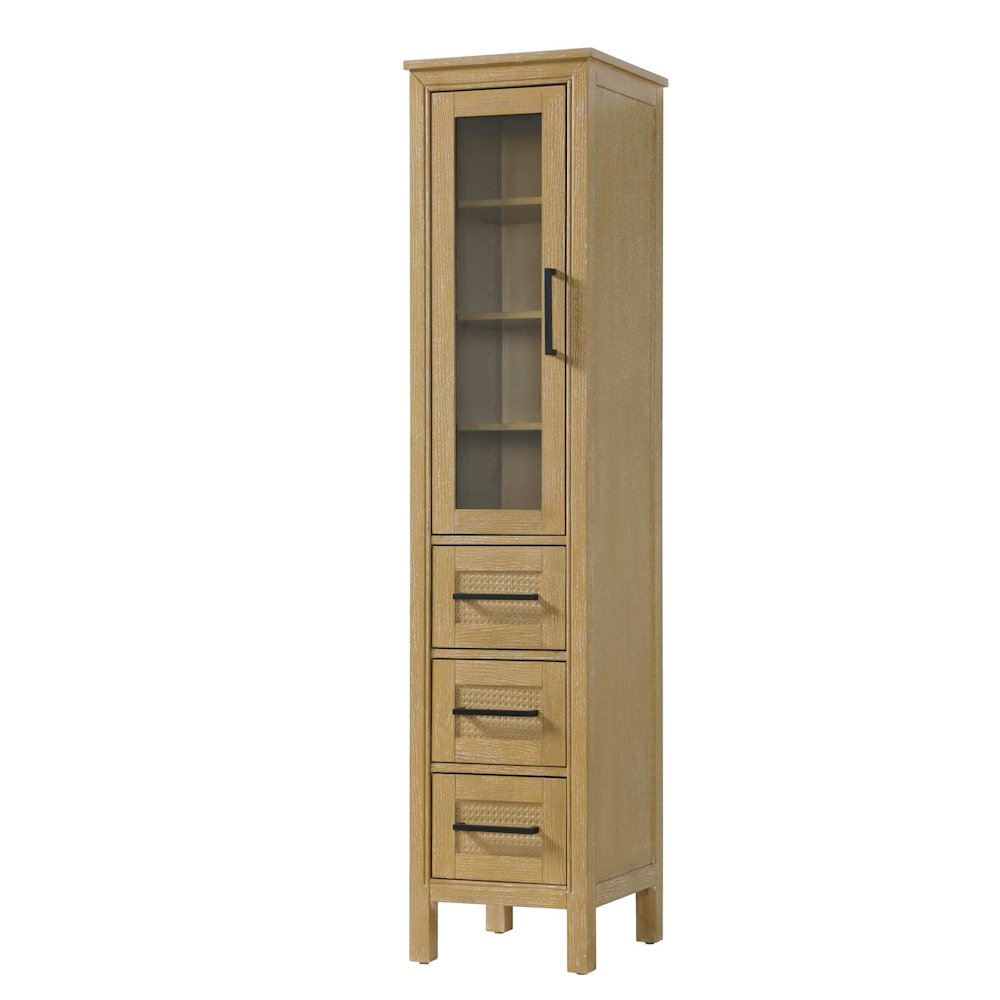 16 Inch Bath Storage Glass Cabinet in Linen Oak. Picture 1
