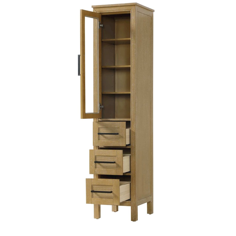 16 Inch Bath Storage Glass Cabinet in Linen Oak. Picture 2
