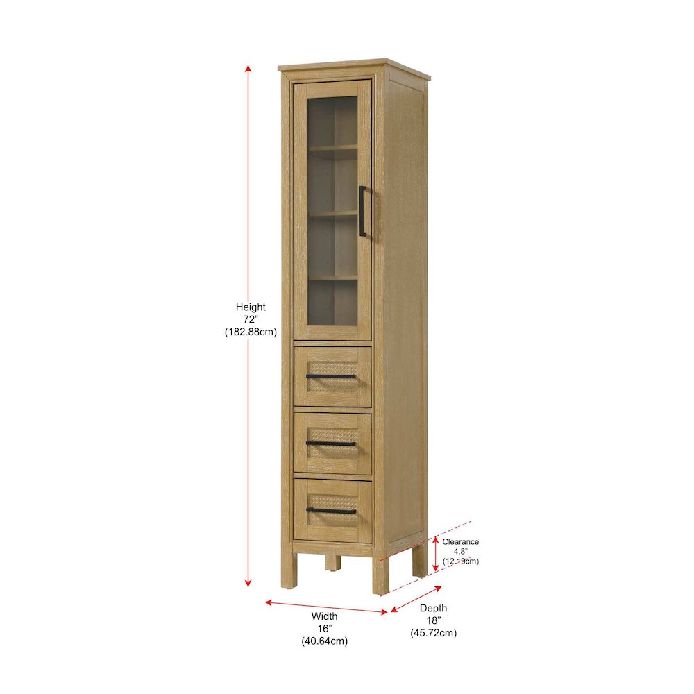 16 Inch Bath Storage Glass Cabinet in Linen Oak. Picture 8