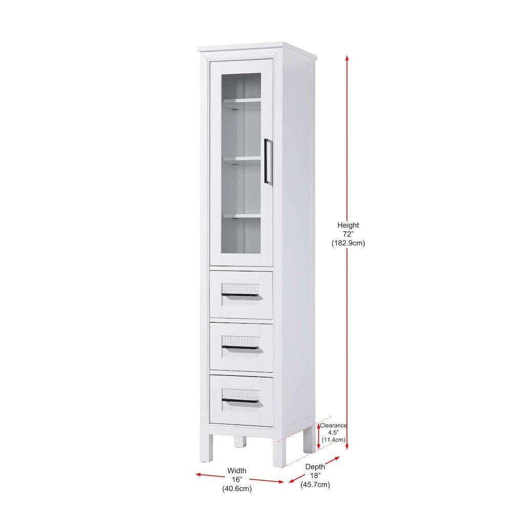 16 Inch Bath Storage Glass Cabinet in White. Picture 8