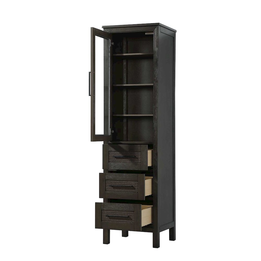 20 Inch Bath Storage Glass Cabinet in Chocolate Oak. Picture 2