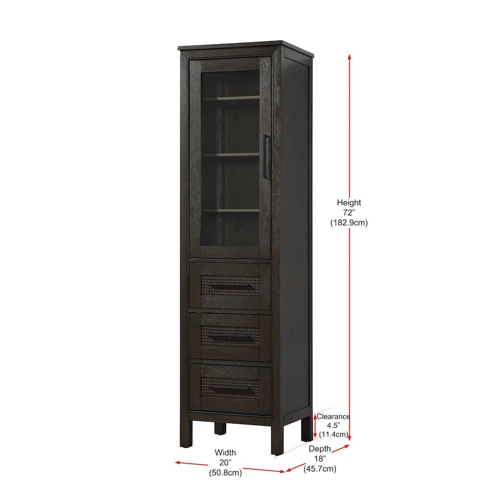 20 Inch Bath Storage Glass Cabinet in Chocolate Oak. Picture 8