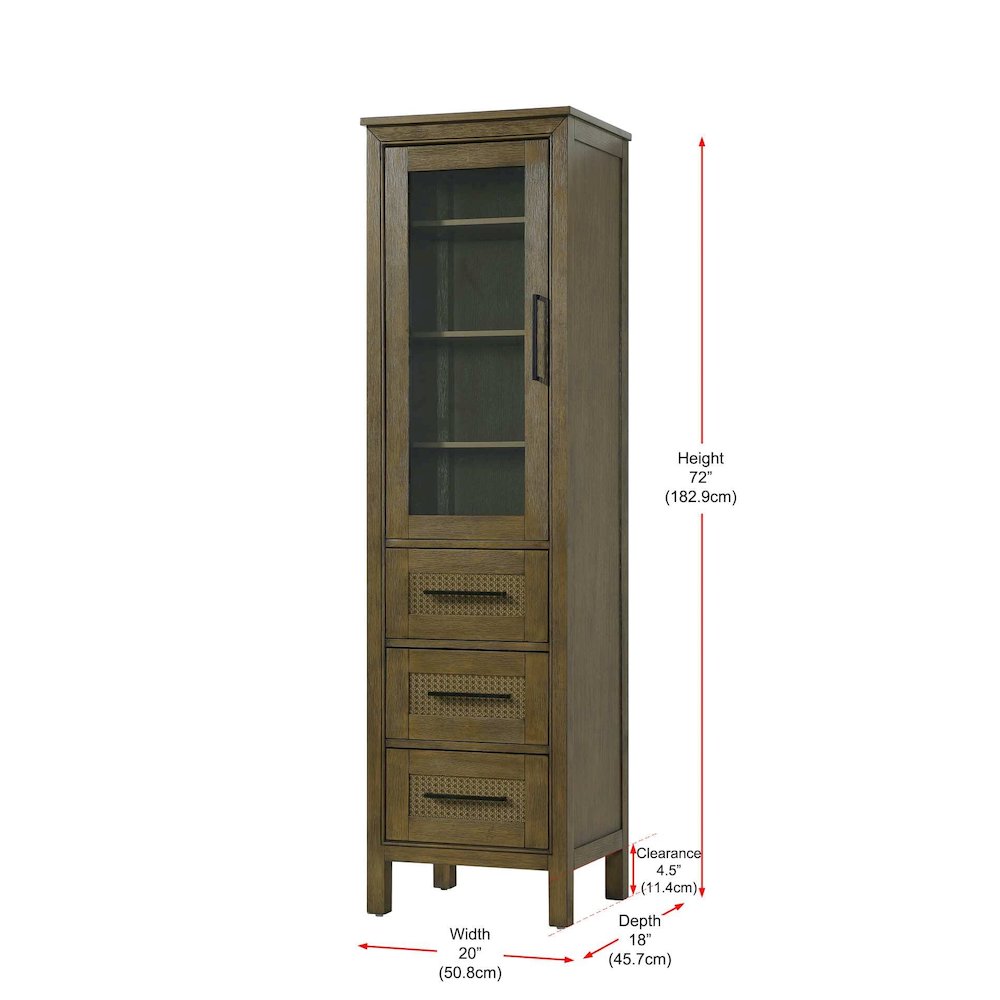 20 Inch Bath Storage Glass Cabinet in Hazel Oak. Picture 8