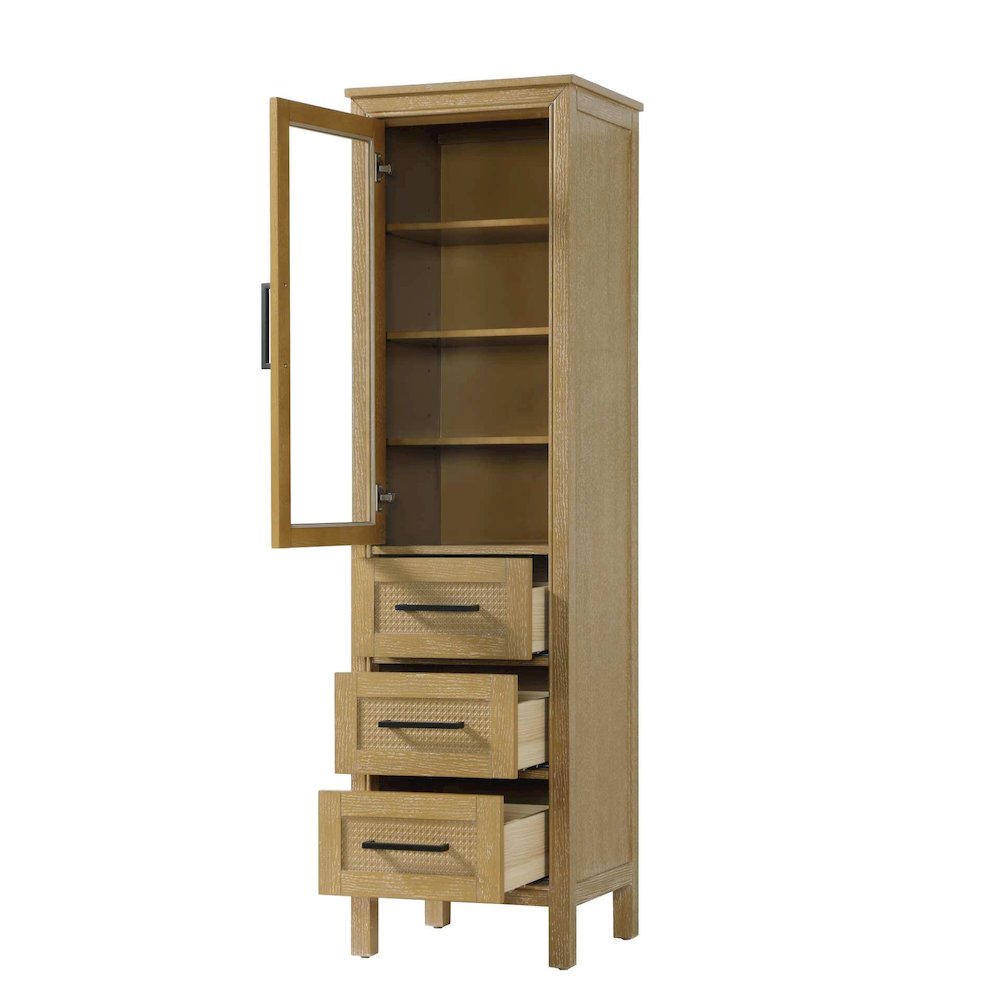 20 Inch Bath Storage Glass Cabinet in Linen Oak. Picture 2