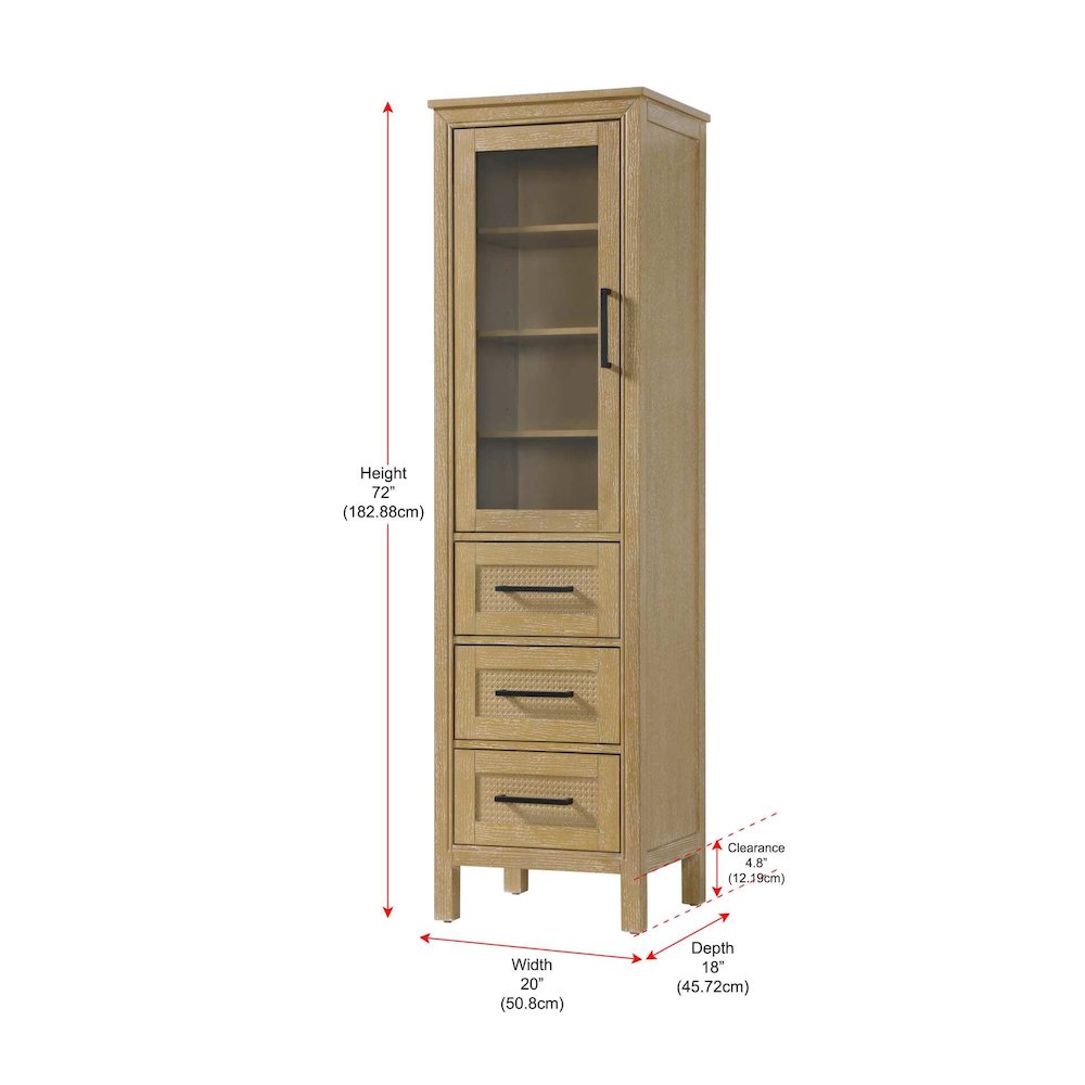 20 Inch Bath Storage Glass Cabinet in Linen Oak. Picture 8