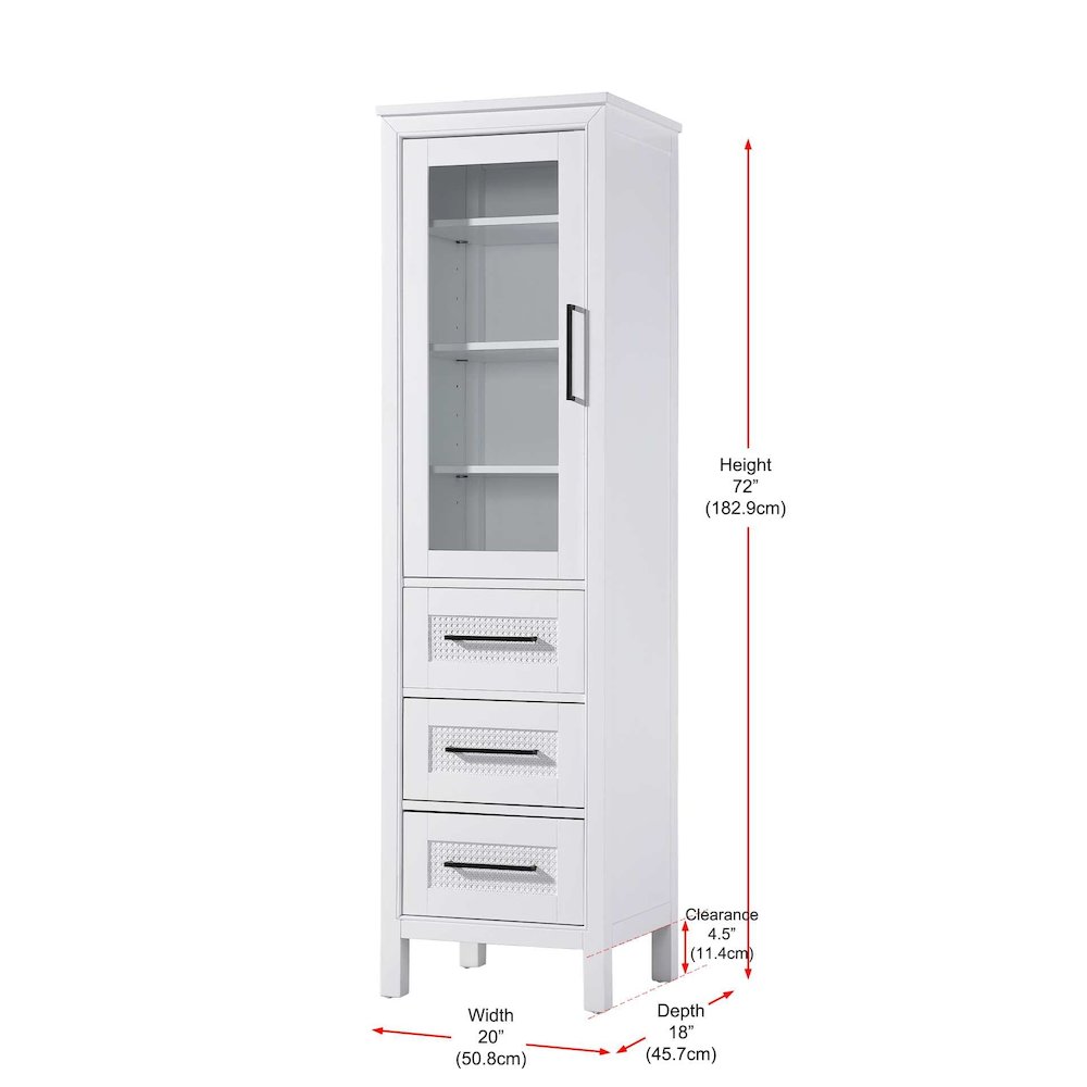 20 Inch Bath Storage Glass Cabinet in White. Picture 8