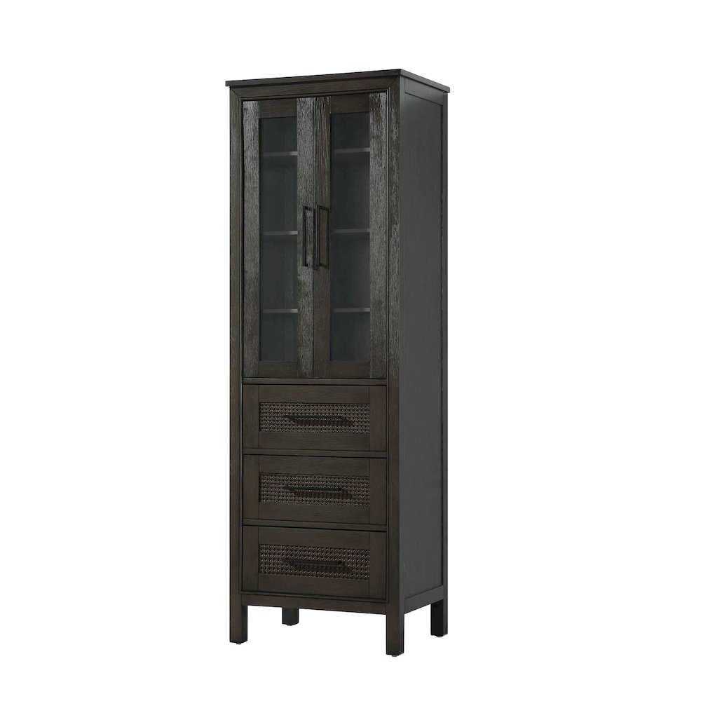 24 Inch Bath Storage Glass Cabinet in Chocolate Oak. Picture 1