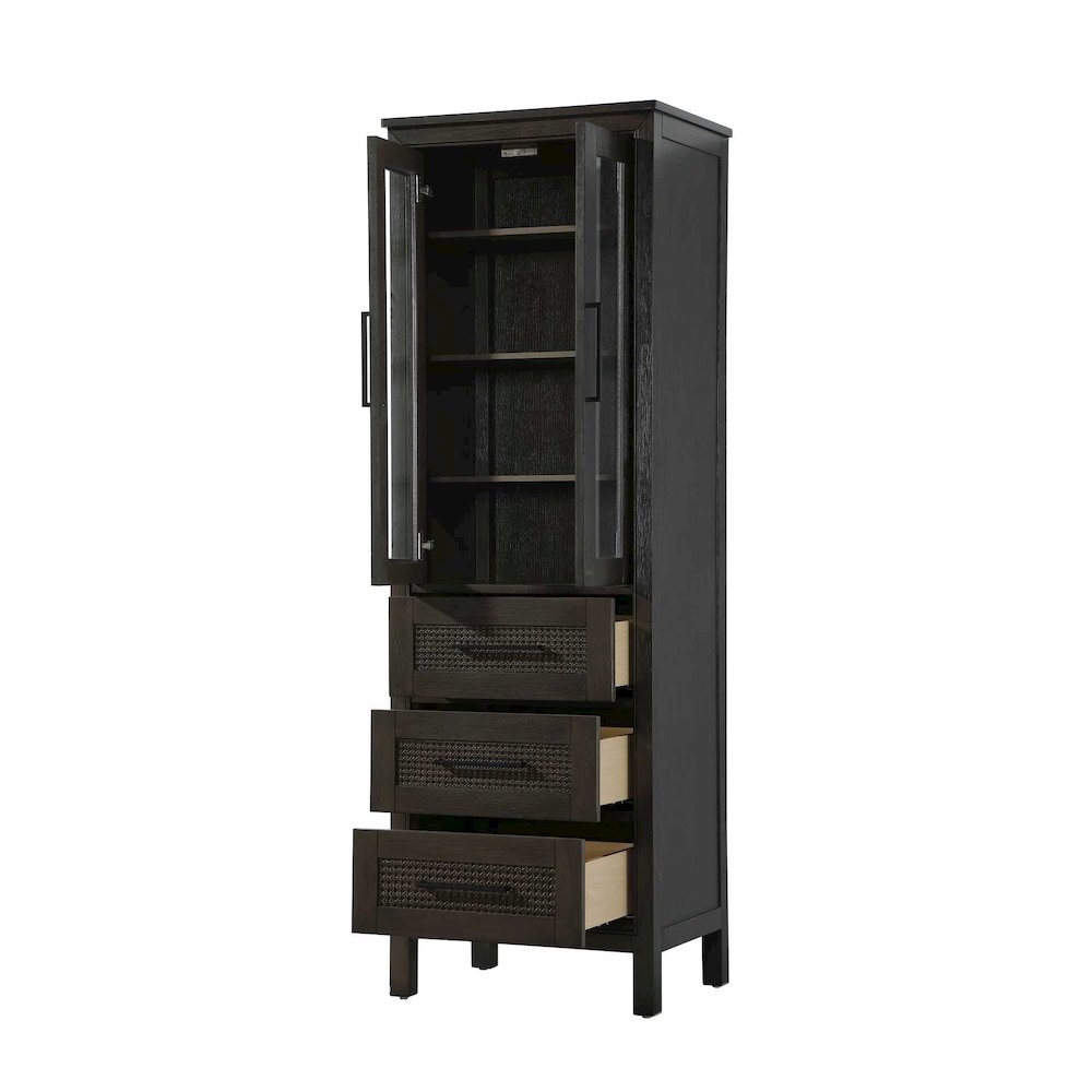 24 Inch Bath Storage Glass Cabinet in Chocolate Oak. Picture 2
