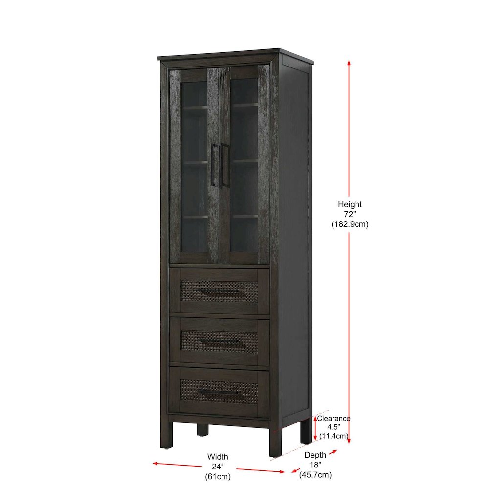 24 Inch Bath Storage Glass Cabinet in Chocolate Oak. Picture 8
