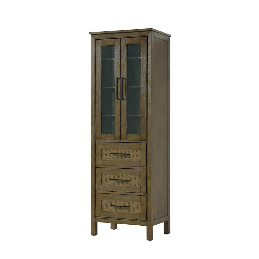 24 Inch Bath Storage Glass Cabinet in Hazel Oak. Picture 1