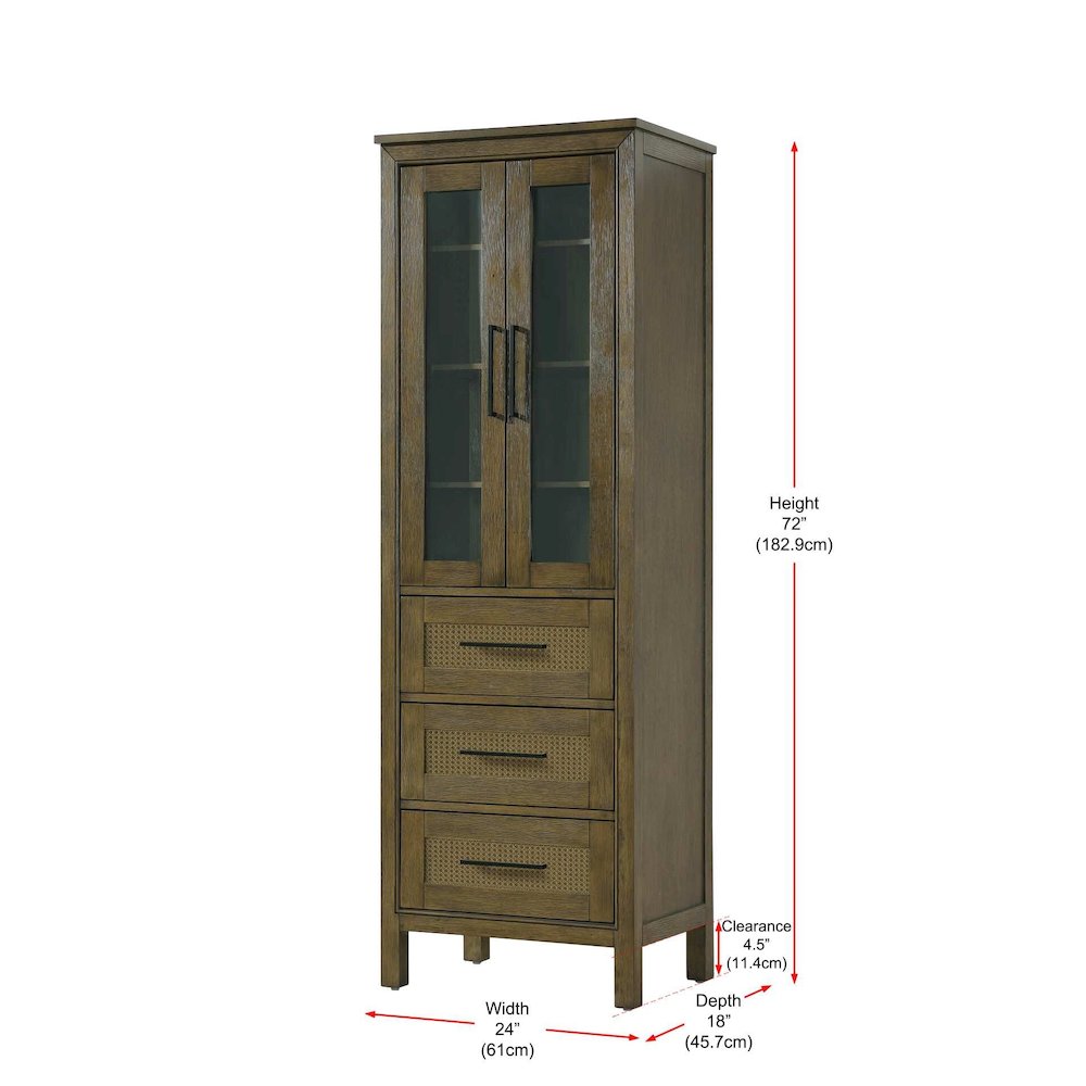 24 Inch Bath Storage Glass Cabinet in Hazel Oak. Picture 8