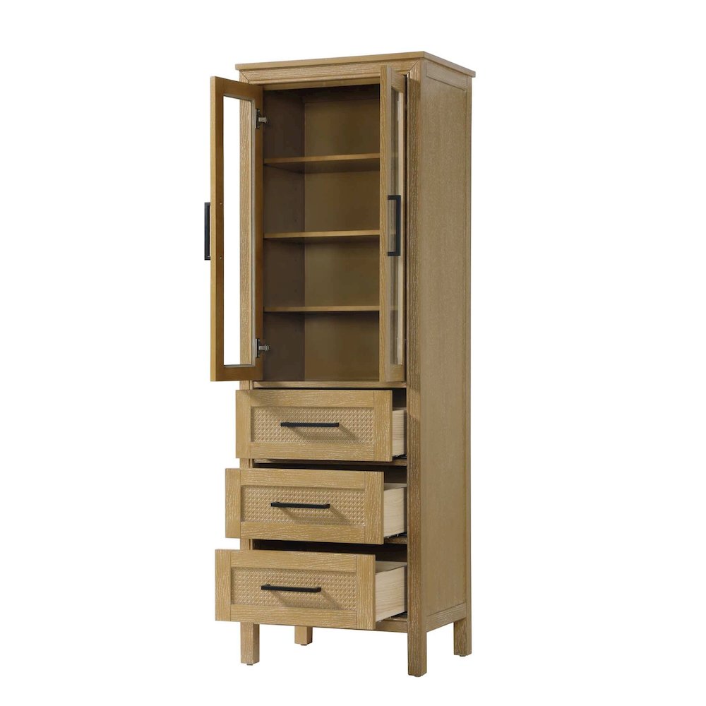 24 Inch Bath Storage Glass Cabinet in Linen Oak. Picture 2