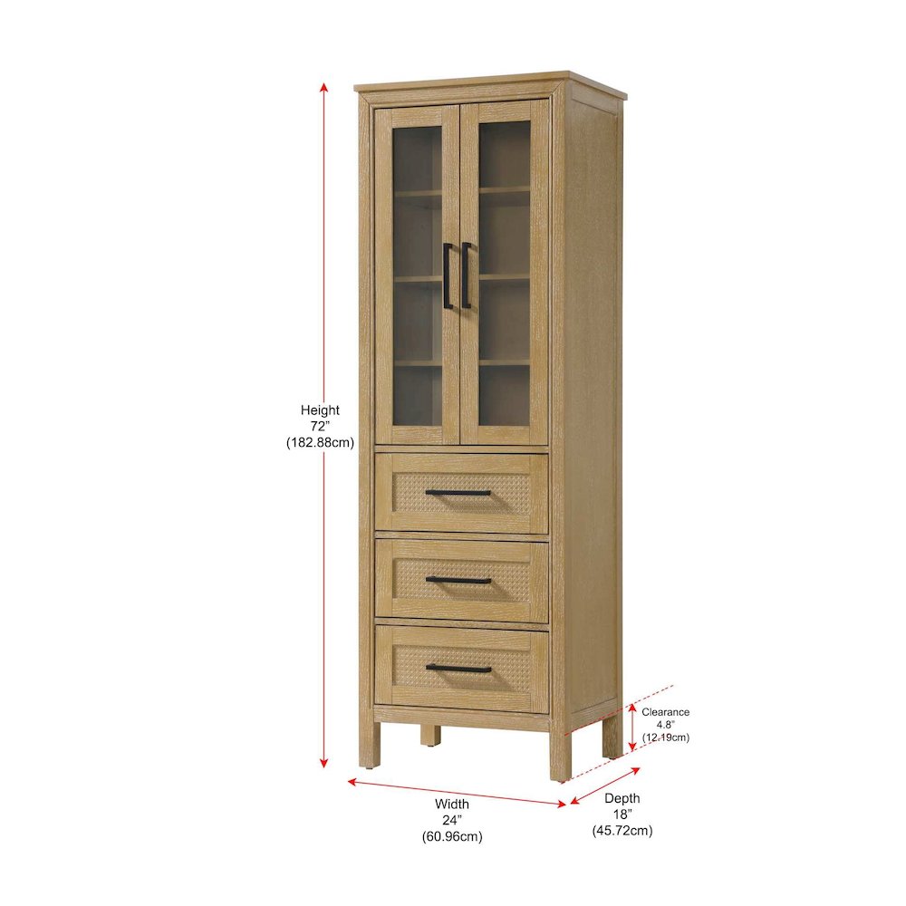 24 Inch Bath Storage Glass Cabinet in Linen Oak. Picture 8