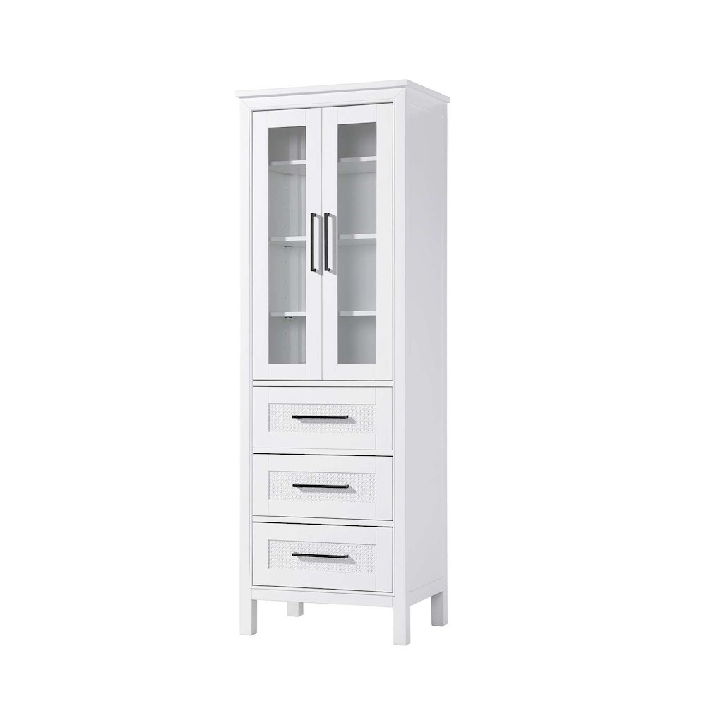 24 Inch Bath Storage Glass Cabinet in White. Picture 1
