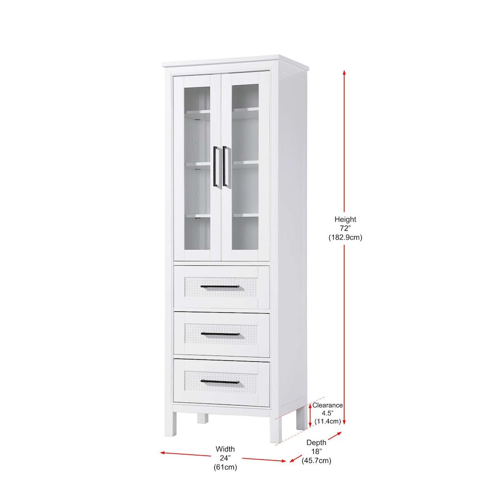 24 Inch Bath Storage Glass Cabinet in White. Picture 8