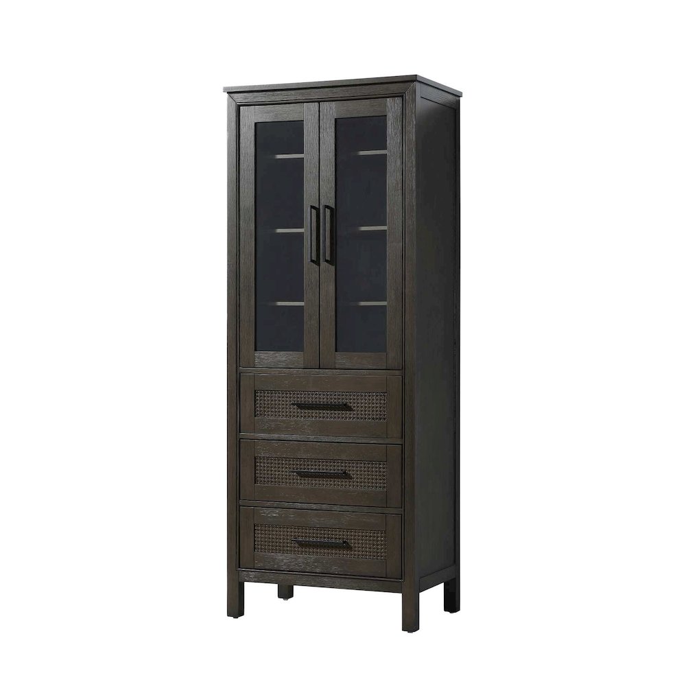28 Inch Bath Storage Glass Cabinet in Chocolate Oak. Picture 1