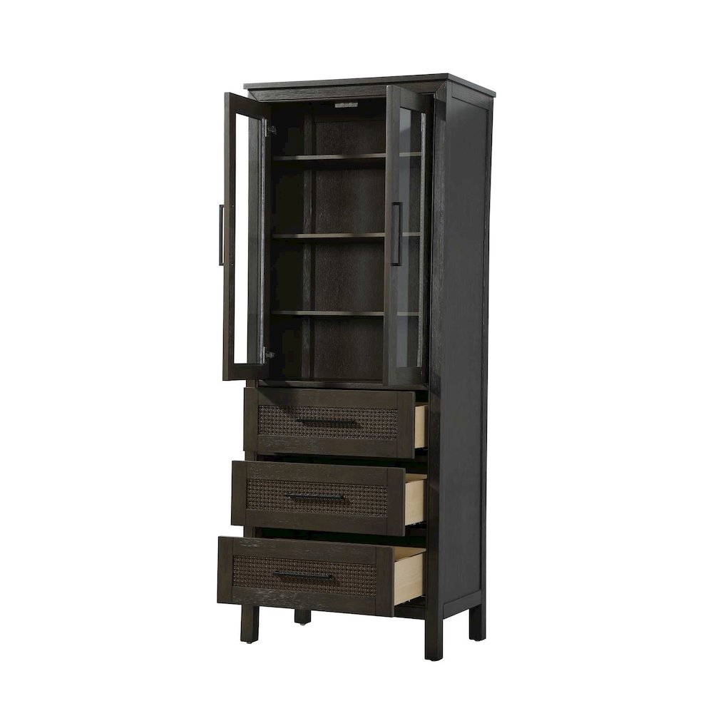 28 Inch Bath Storage Glass Cabinet in Chocolate Oak. Picture 2