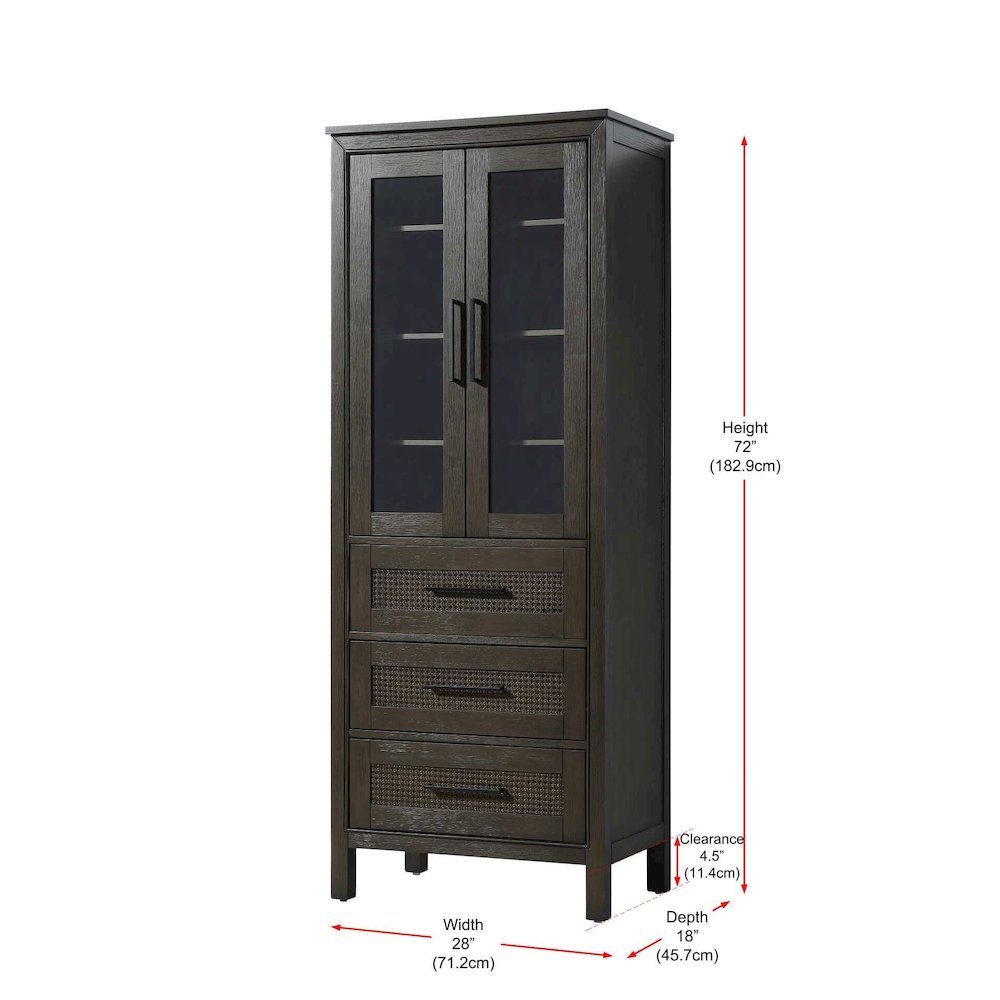 28 Inch Bath Storage Glass Cabinet in Chocolate Oak. Picture 8