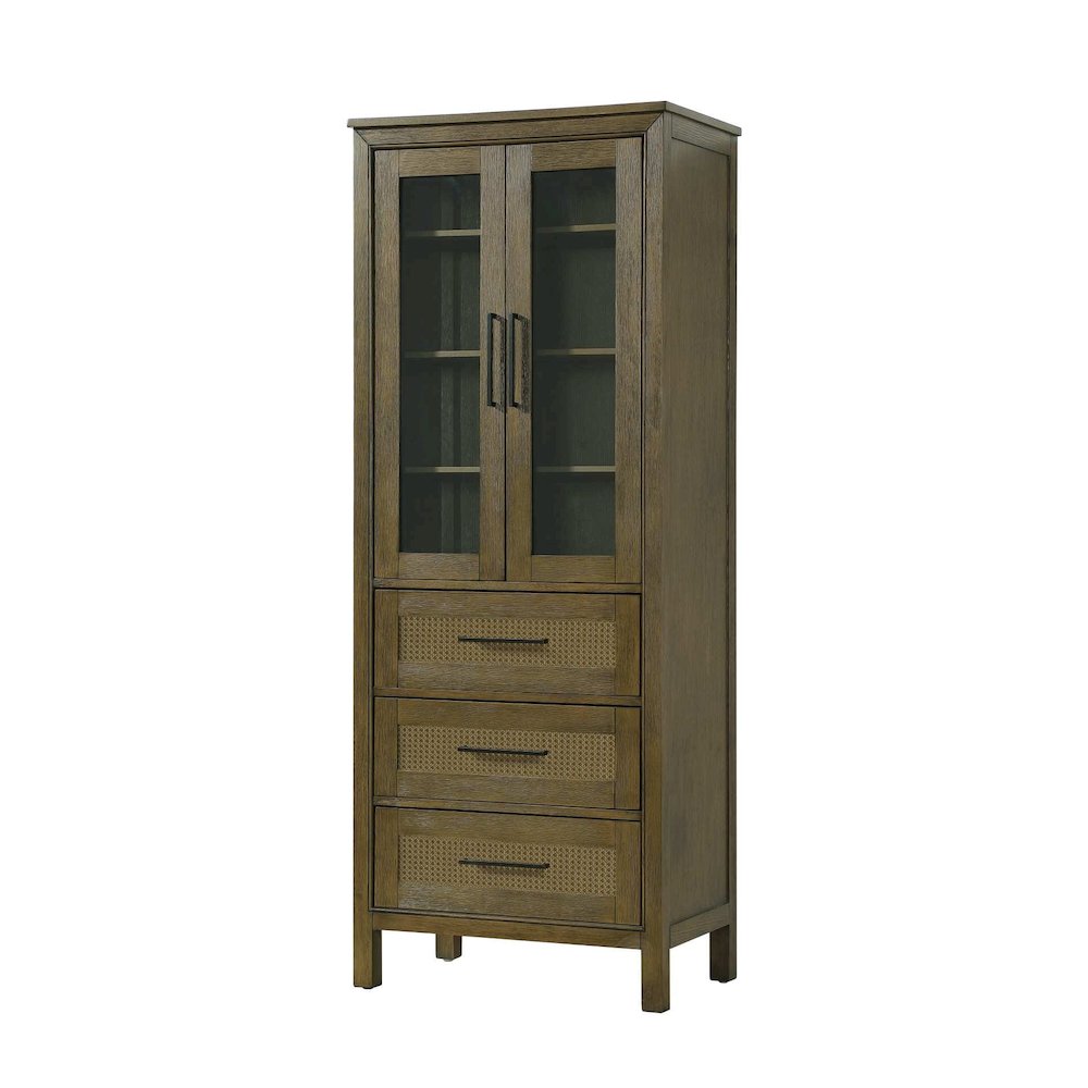 28 Inch Bath Storage Glass Cabinet in Hazel Oak. Picture 1