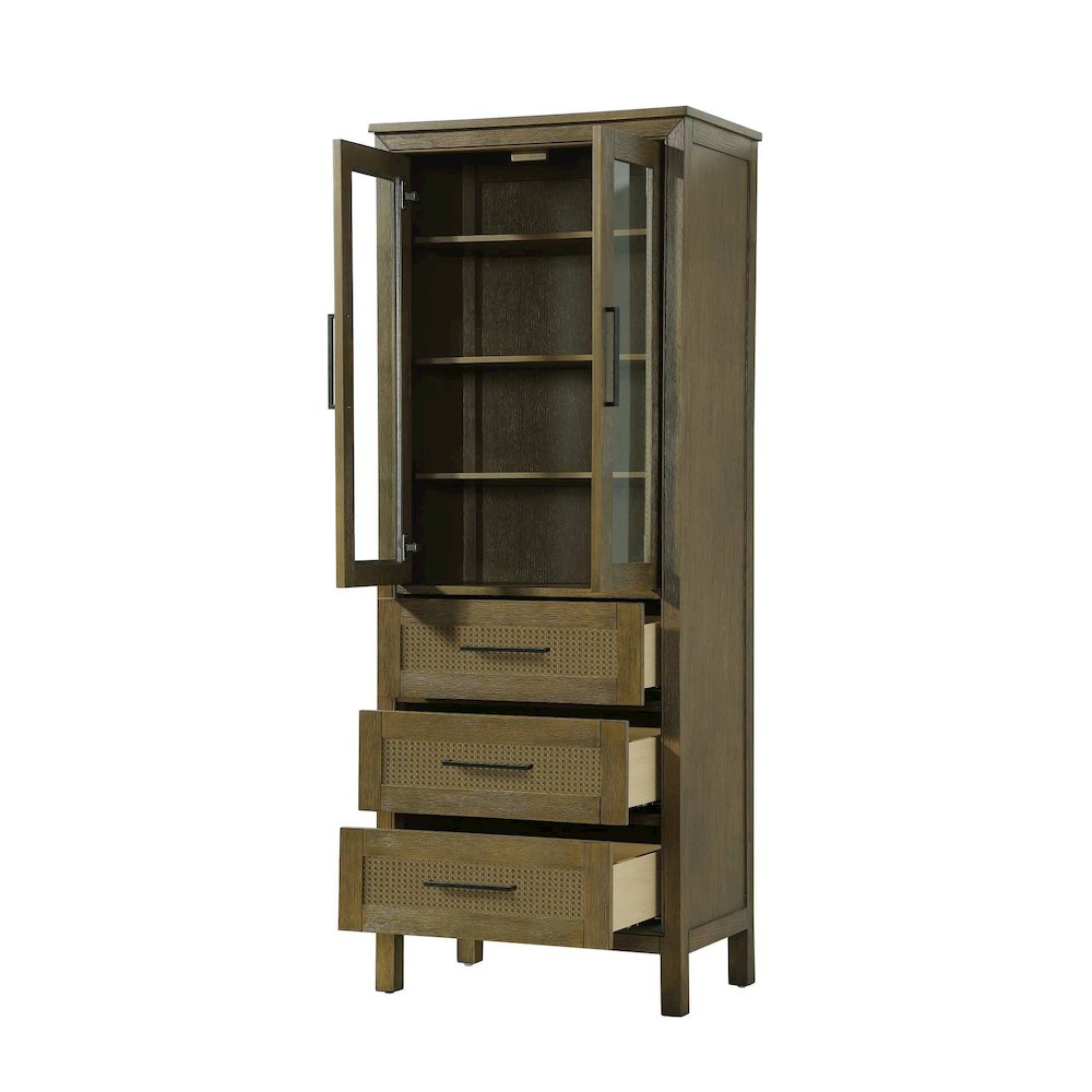 28 Inch Bath Storage Glass Cabinet in Hazel Oak. Picture 2