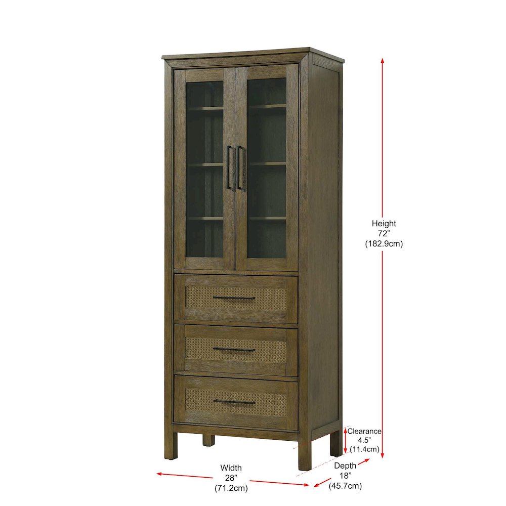 28 Inch Bath Storage Glass Cabinet in Hazel Oak. Picture 8