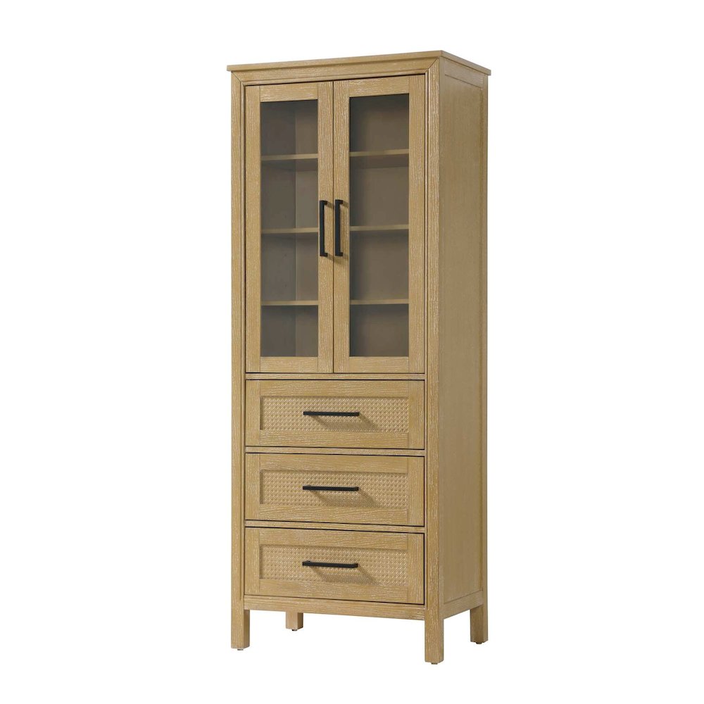 28 Inch Bath Storage Glass Cabinet in Linen Oak. Picture 1